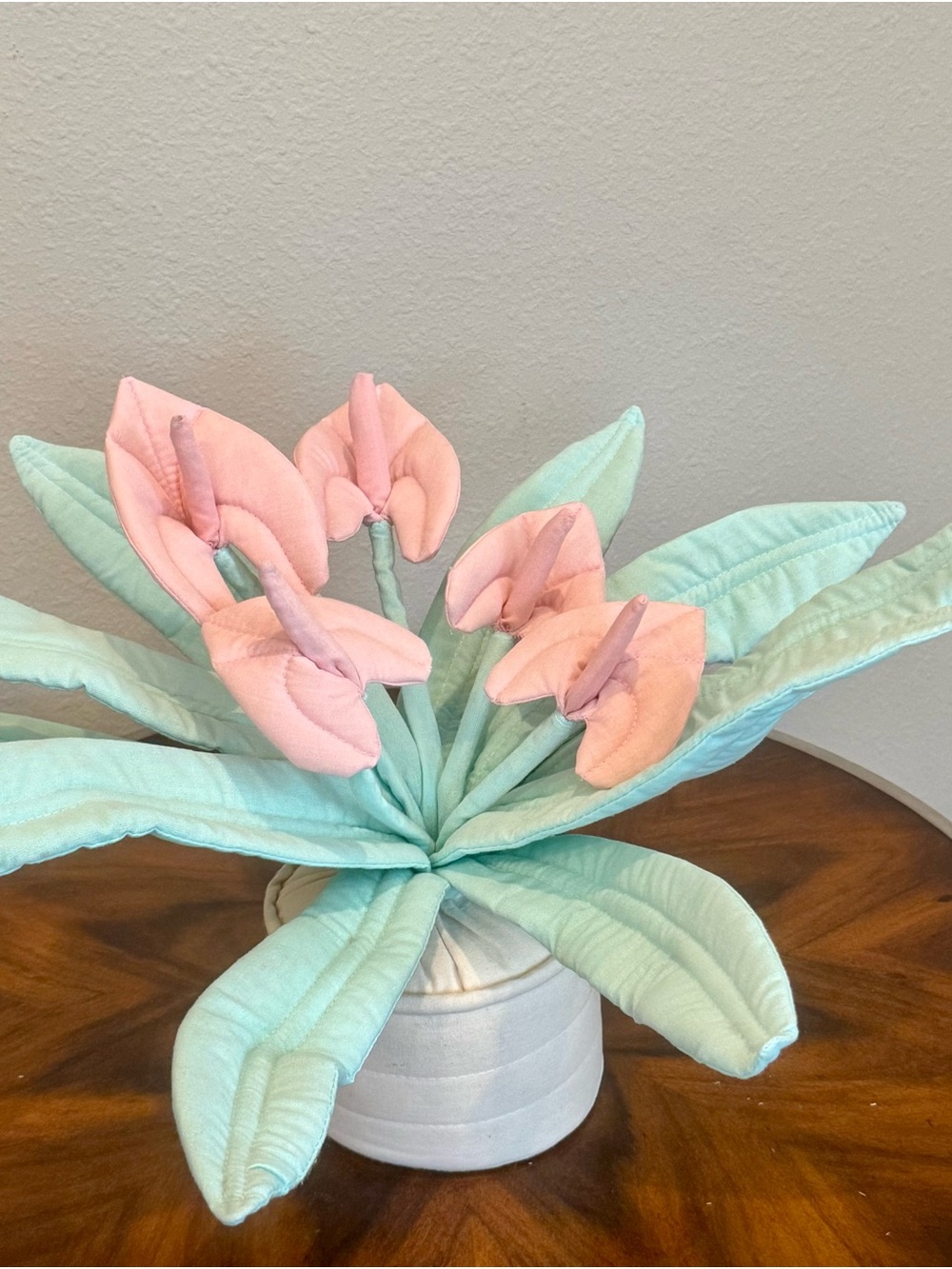 Handmade Pink and Mint Fabric Anthurium Arrangement - Made in El Salvador